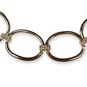 White Rhinestone Chain Bracelet Wide Oval Link Gold Plated Minimalist 7.25" Long